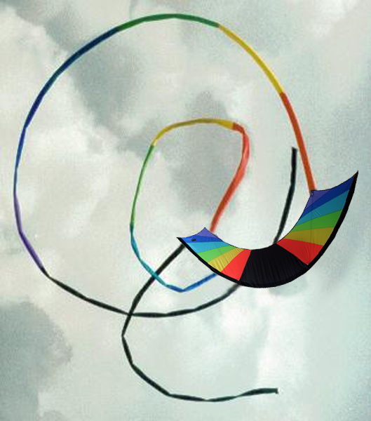 mein Skydanzer mit 2 Schlauch-Schwänzen in Regenbogen-Farben